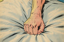Hand gripping the sheets, illustration of the female clitoral and G-spot orgasm